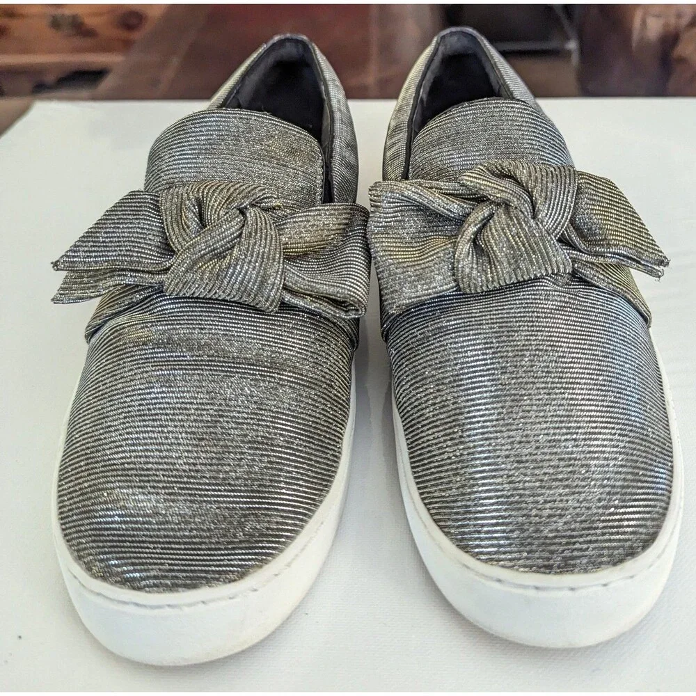 Michael Kors Willa Metallic Gold Silver Bow Slip On Sneaker Shoes Women Sz 11M